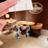 Royal Blue Fox Gem Pendant Fringe Earrings - Image 5