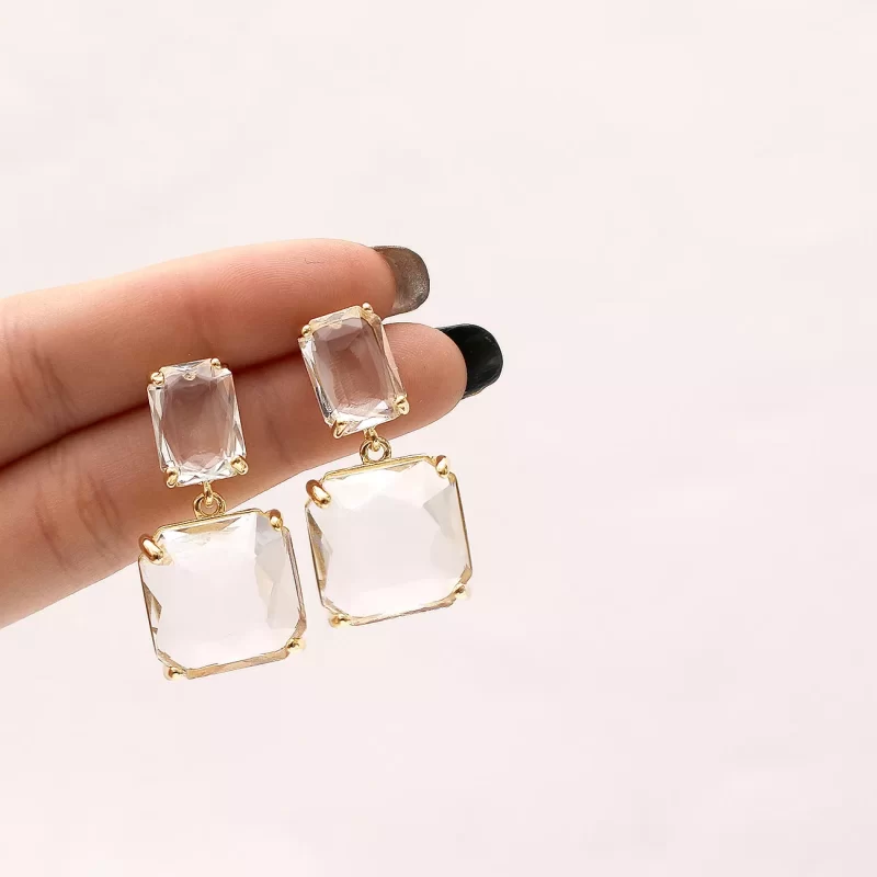 Square Crystal Drop Earrings - Image 2