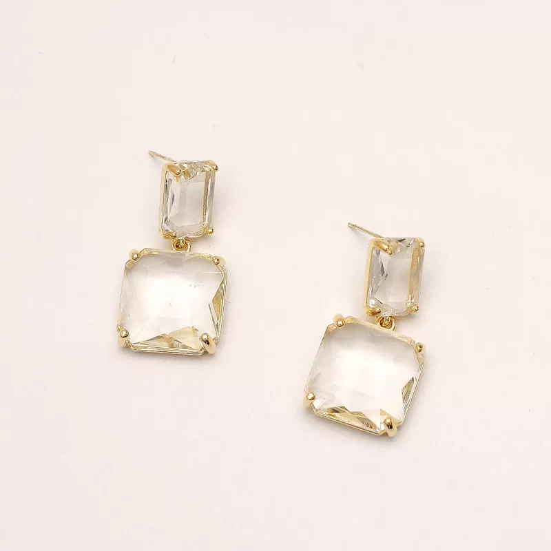 Square Crystal Drop Earrings - Image 3