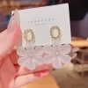 Sterling Silver Needle White Flower Earrings - Image 2