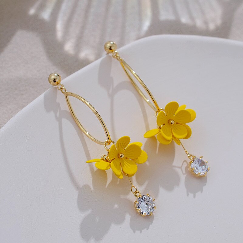 Cathy Waterman Fire Opal and Yellow Sapphire Jeweled Flower Earrings
