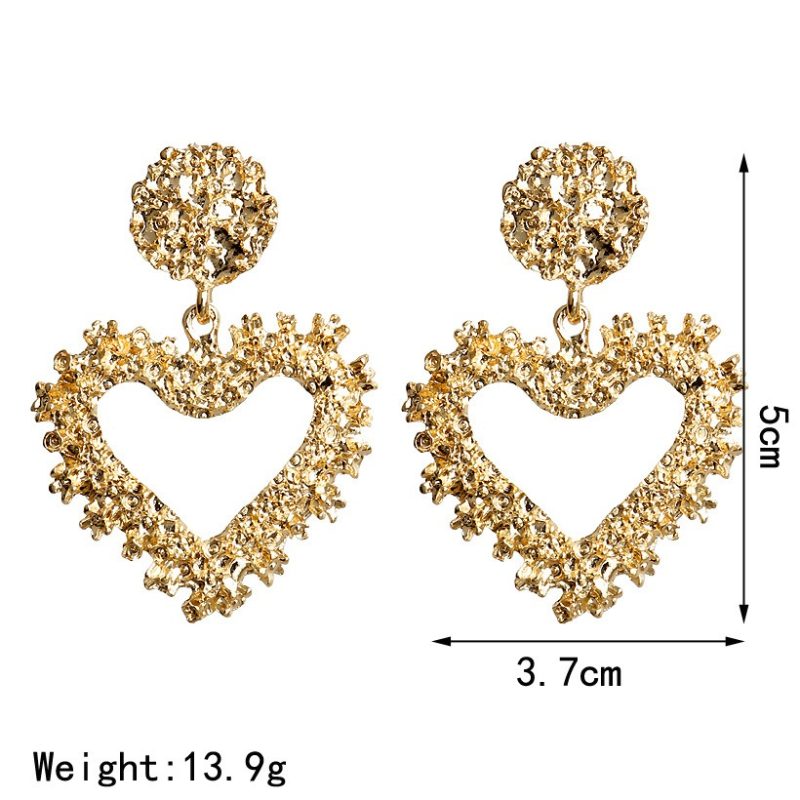 Gold Hanging Geometric Heart Earrings - Image 4