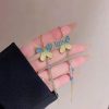 Butterfly Decor Rhinestone Tassel Drop Earrings - Image 4