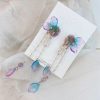 Elegant Blue Purple Flower Long Tassel Drop Earrings - Image 2