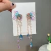 Elegant Blue Purple Flower Long Tassel Drop Earrings - Image 5