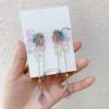 Elegant Blue Purple Flower Long Tassel Drop Earrings - Image 3