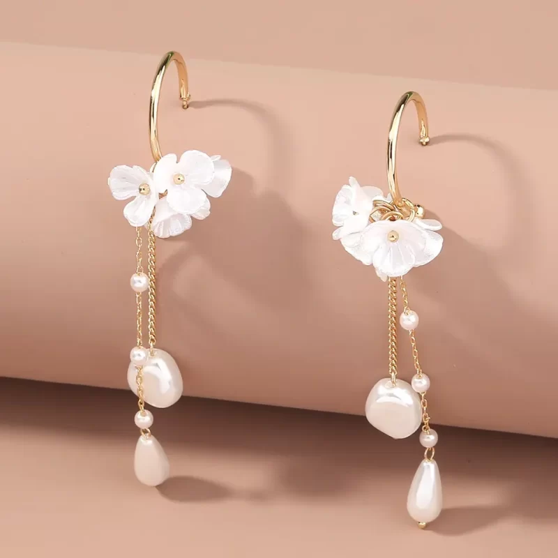 Flower Clustered Long Drop Earrings