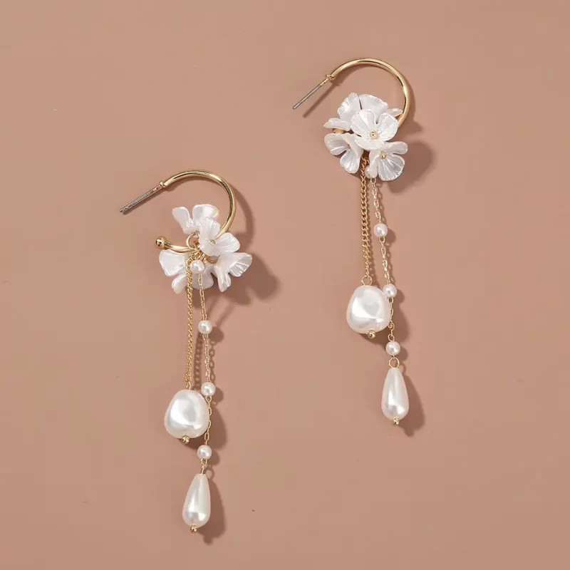 Flower Clustered Long Drop Earrings - Image 2