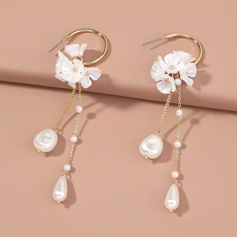 Flower Clustered Long Drop Earrings - Image 3