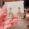 Flower Floral Cubic Zirconia Pearl Drop Stud Earrings - Image 3