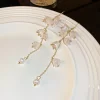 Gold Plated Orchid Flower Pearl Fringe Drop Earrings - Image 2