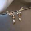 Light Luxury Sweet Pearl Crystal Leaf Flower Dangle Earrings - Image 2