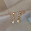 Light Luxury Sweet Pearl Crystal Leaf Flower Dangle Earrings - Image 3