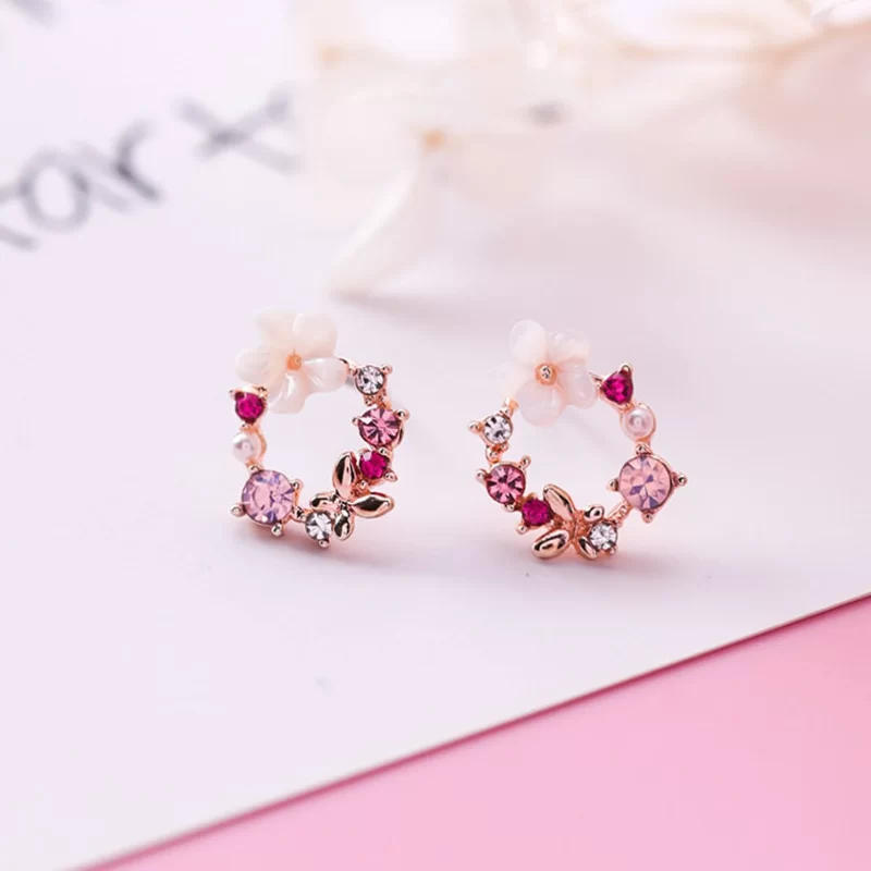 Little Pinkish Flower Stud Earrings - Image 2