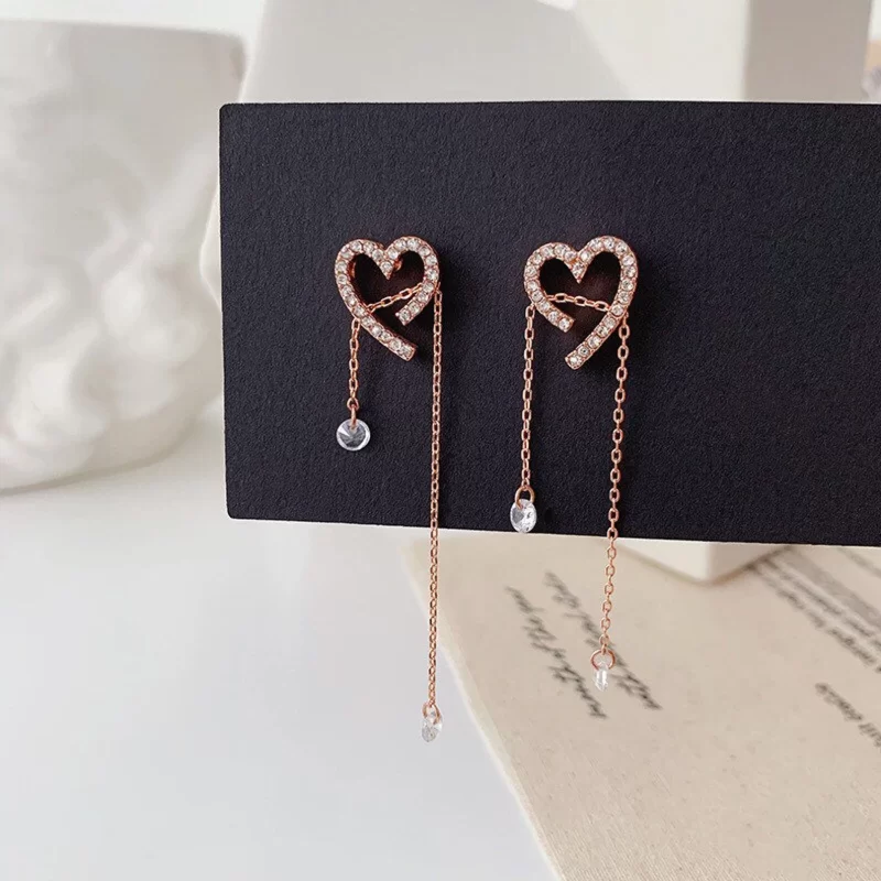 Love Heart Tassel Dangle Drop Earrings