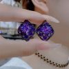 Purple Crystal Shining Earrings - Image 2