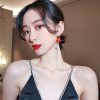 Red Flower With Hanging Pearls Earrings - Image 2