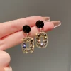 Rhinestone Rectangle Drop Earrings - Image 3