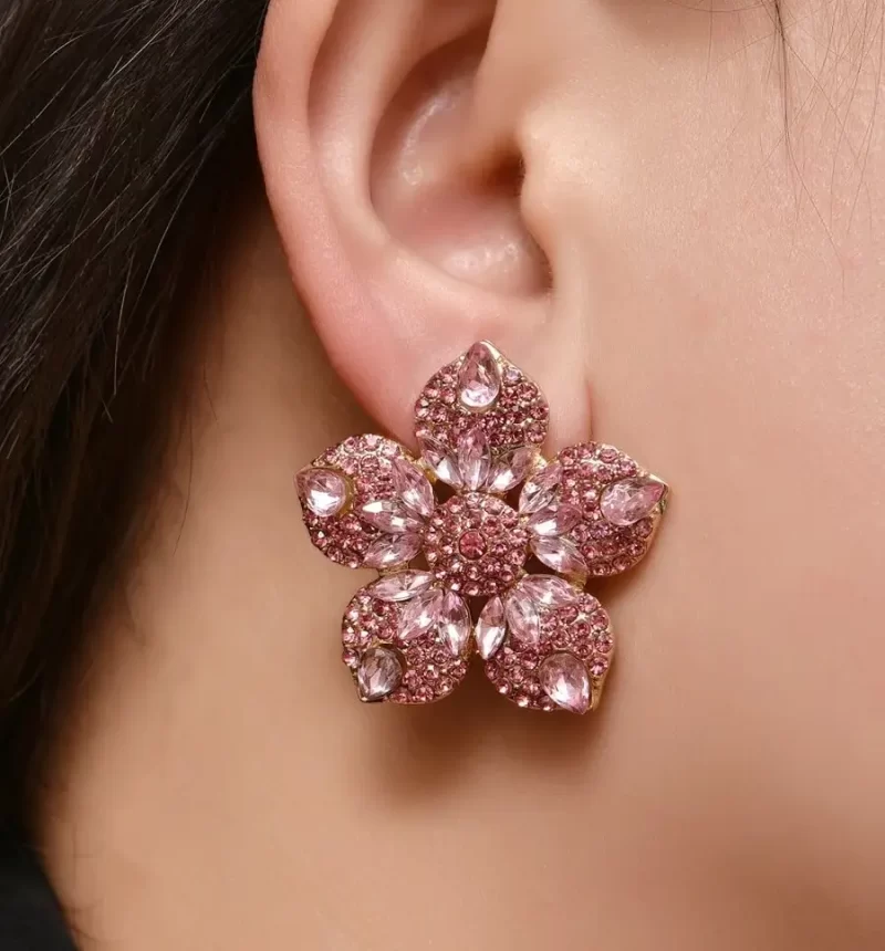 Rose Gold Cubic Zirconia Flower Earrings