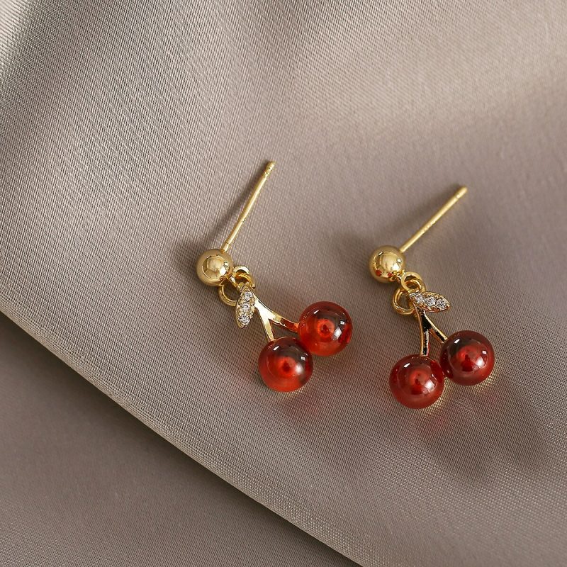 Sweet Wine Red Cherry Shaped Earrings - Image 3